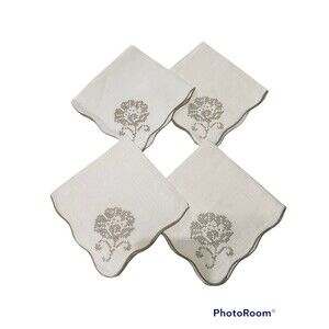 Vintage Linen Hand Cross Stitch Napkins Set of 4